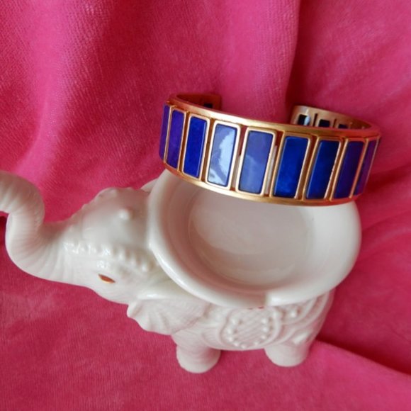 TORY BURCH Rectangle Epoxy Blue Gold Cuff Bracelet - Picture 13 of 16